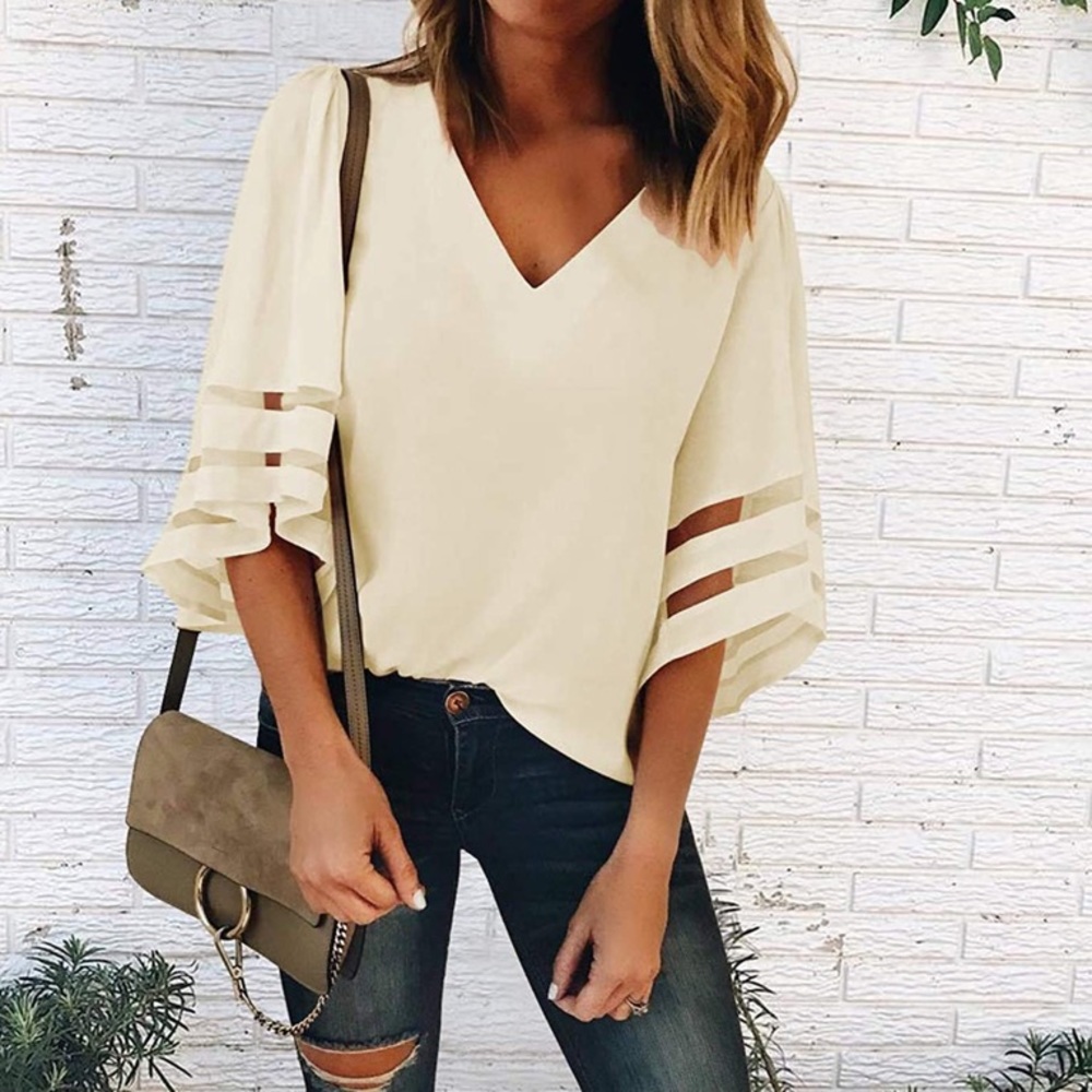 Shy Velvet | Ivory Boho Blouse | Size M